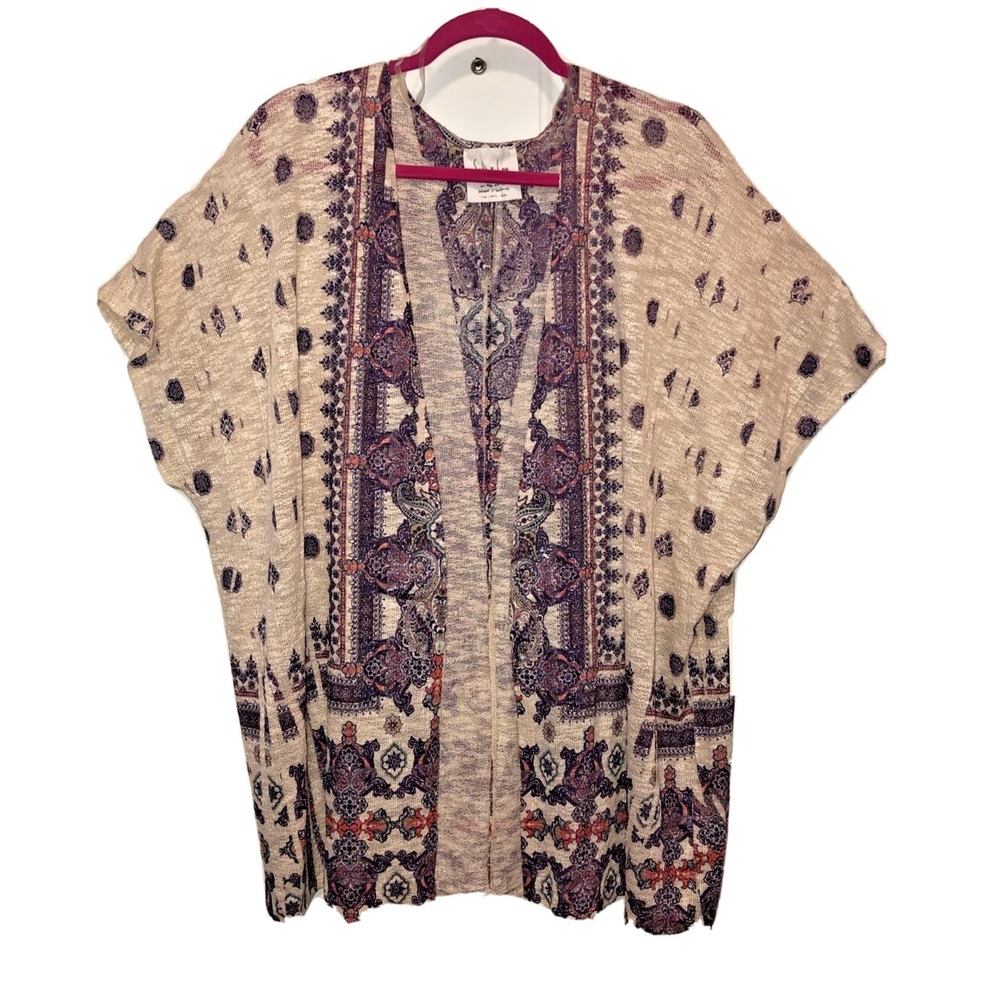 Sadie & Love Multi Color Knit Kimono Open Front Cap Sleeve Cardigan Made USA NWT